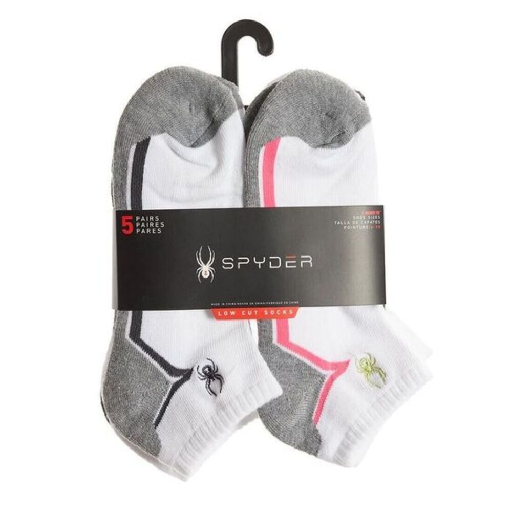 Spyder Low Cut Socks 5 Pair Pack White Grey Pink Green Womens Shoe Size 4-10 NEW